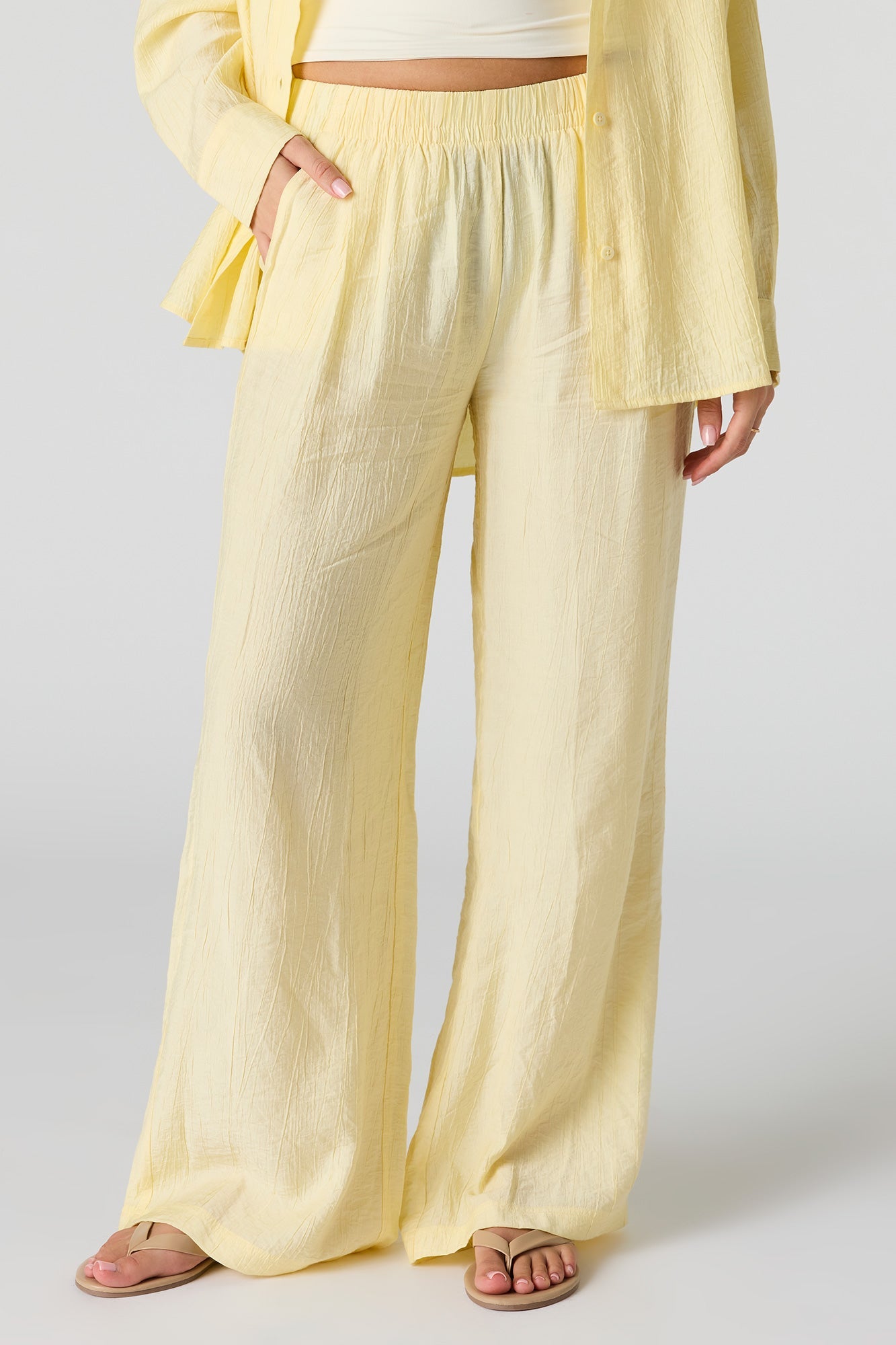 Textured Flowy Wide Leg Pant