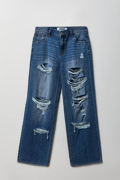 Brooklyn Ripped Low Rise Baggy Dark Jean