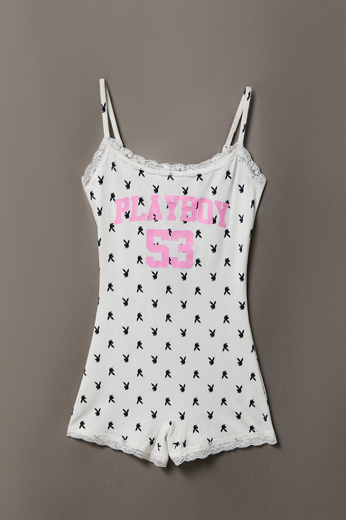 Playboy Graphic Lace Trim Romper