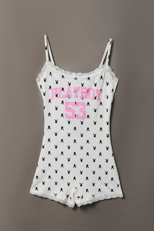 Playboy Graphic Lace Trim Romper