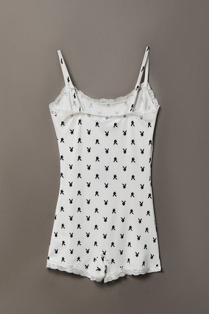 Playboy Graphic Lace Trim Romper
