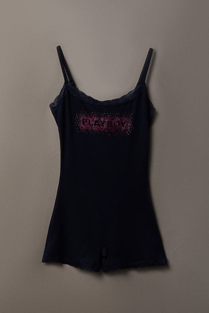 Playboy Graphic Lace Trim Romper