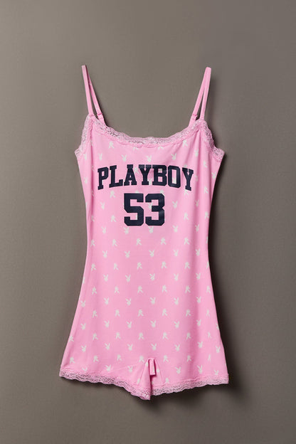 Playboy Graphic Lace Trim Romper