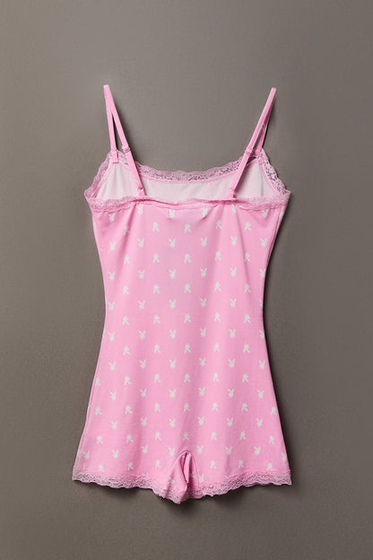 Playboy Graphic Lace Trim Romper