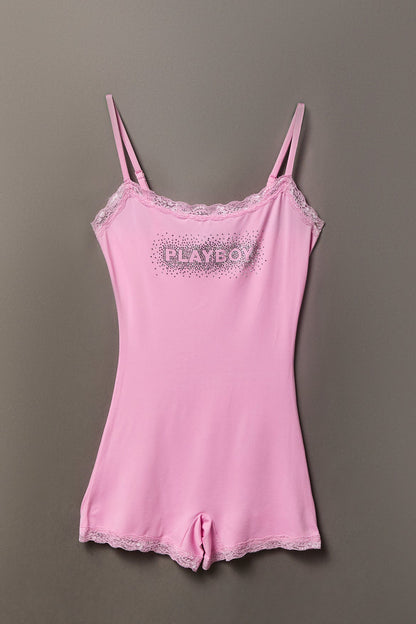 Playboy Graphic Lace Trim Romper