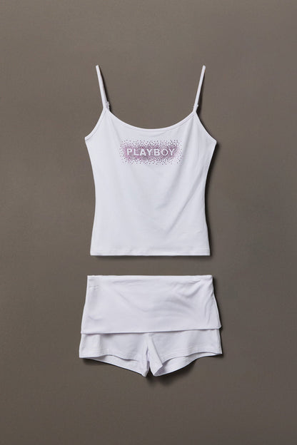 Playboy Rhinestone Tank & Foldover Short Set