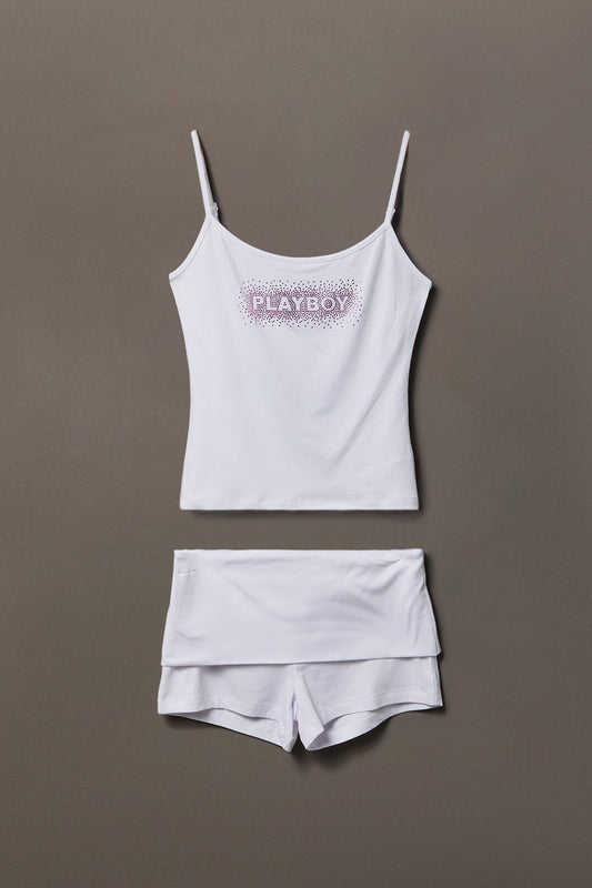 Playboy Rhinestone Tank & Foldover Short Set