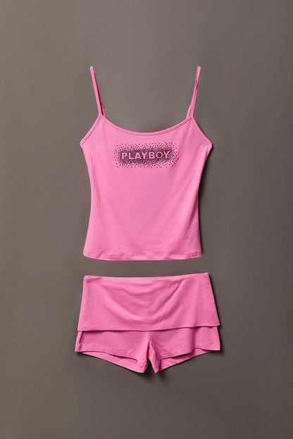 Playboy Rhinestone Tank & Foldover Short Set