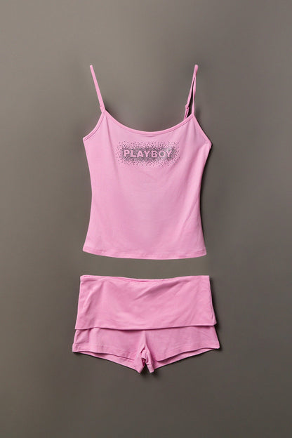 Playboy Rhinestone Tank & Foldover Short Set