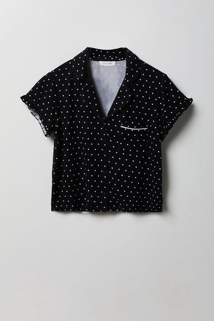 Ruffle Button-Up Top & Short Pajama Set