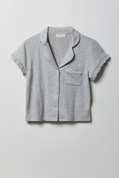 Ruffle Button-Up Top & Short Pajama Set