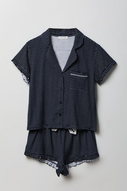 Ruffle Button-Up Top & Short Pajama Set