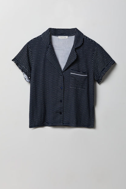 Ruffle Button-Up Top & Short Pajama Set
