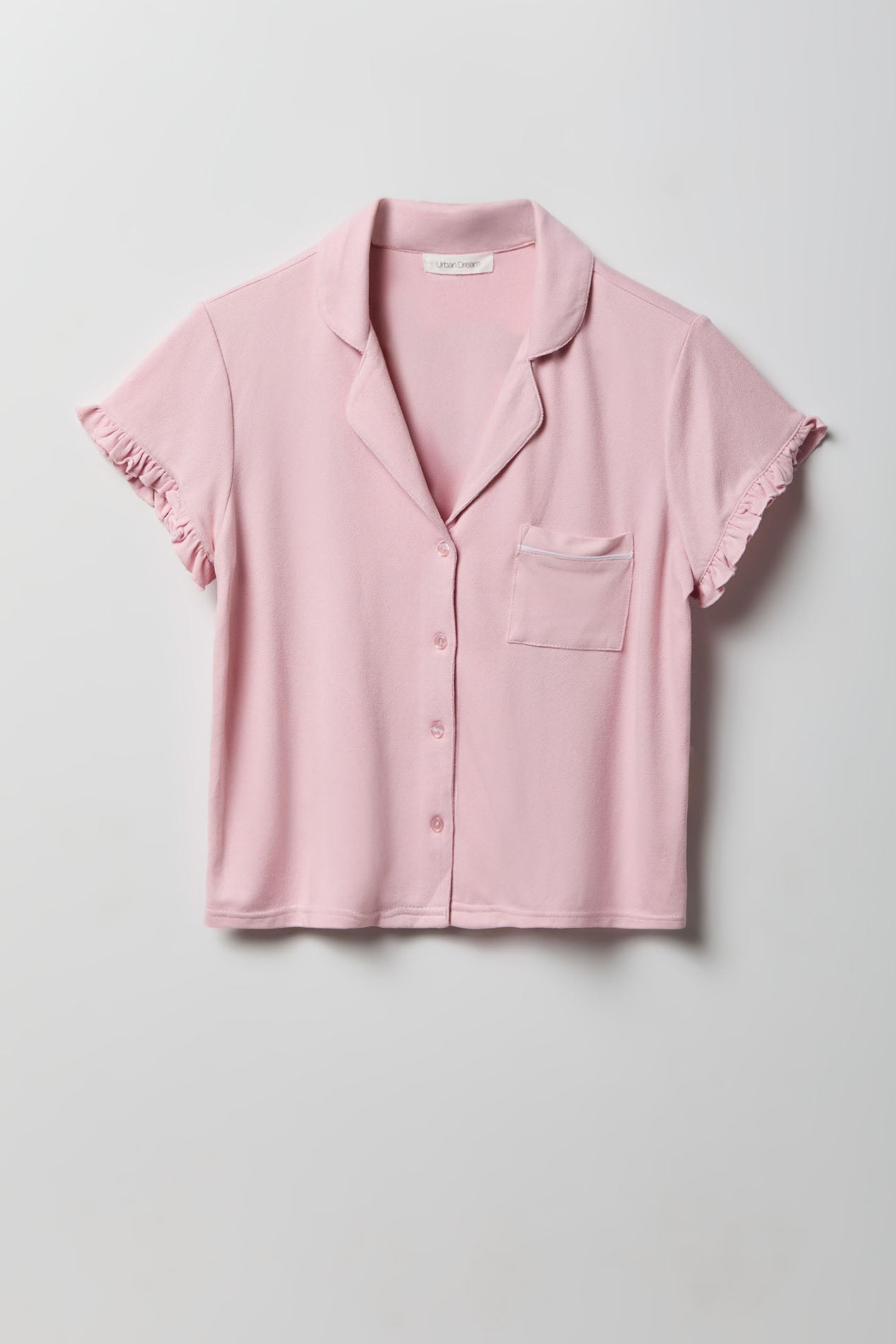 Ruffle Button-Up Top & Short Pajama Set