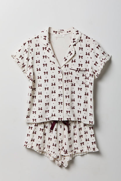 Ruffle Button-Up Top & Short Pajama Set