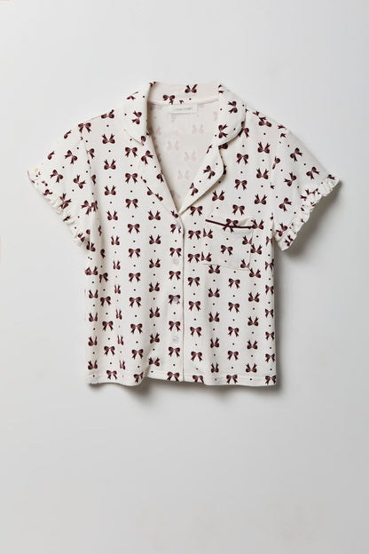 Ruffle Button-Up Top & Short Pajama Set