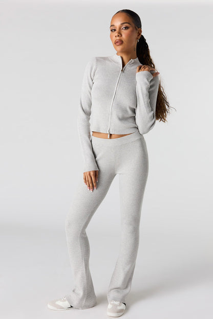 Ribbed 2-Way Zip-Up Long Sleeve Top