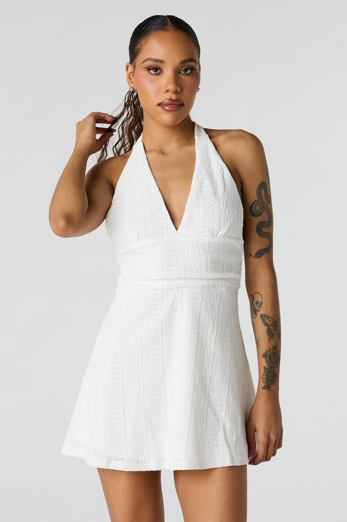 Textured Mini Halter Dress