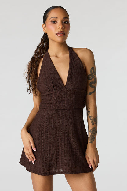 Textured Mini Halter Dress