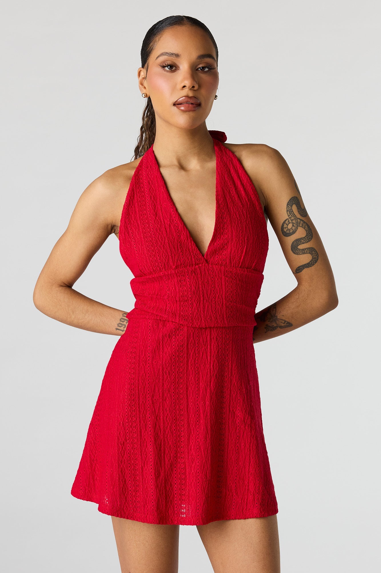 Textured Mini Halter Dress
