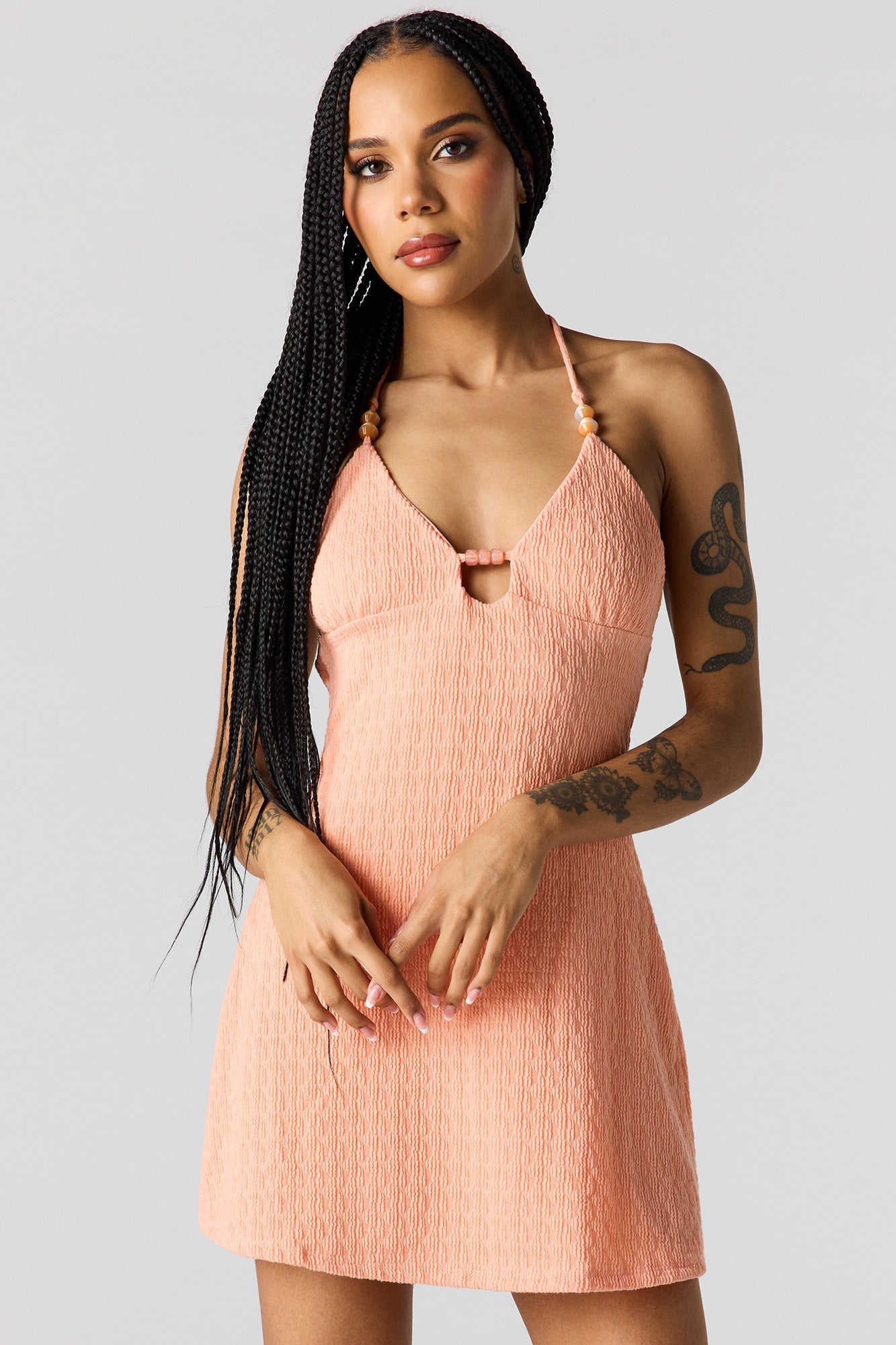 Beaded Halter Mini Dress