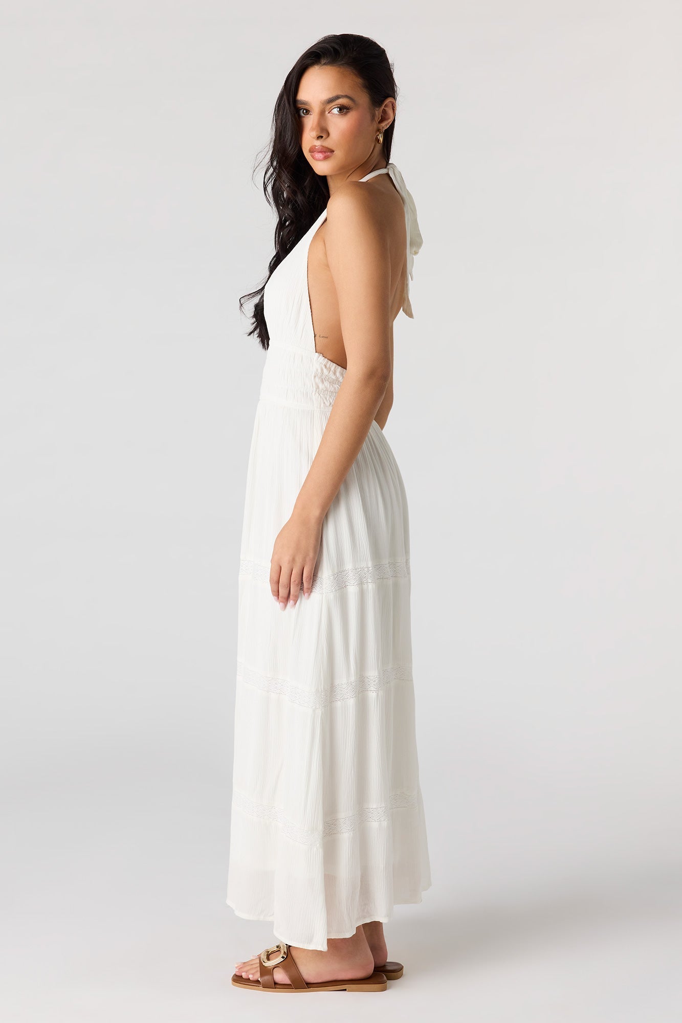 Lace Trim Halter Maxi Dress