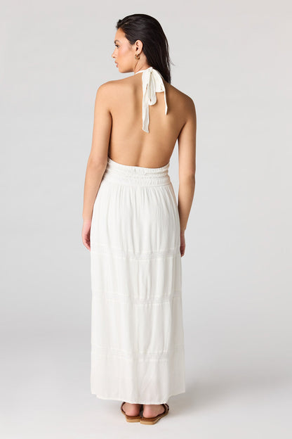 Lace Trim Halter Maxi Dress