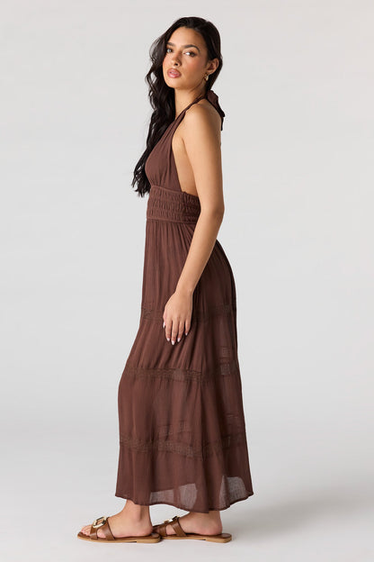 Lace Trim Halter Maxi Dress