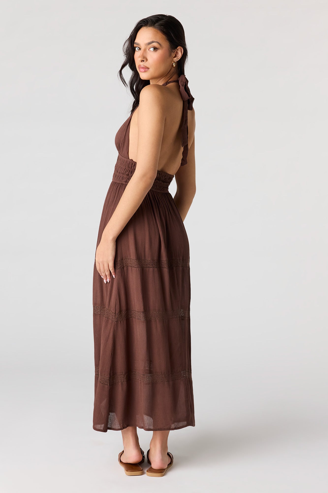 Lace Trim Halter Maxi Dress