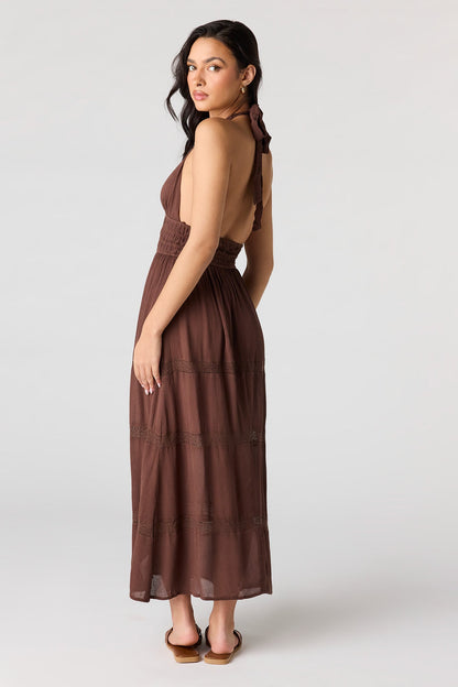 Lace Trim Halter Maxi Dress