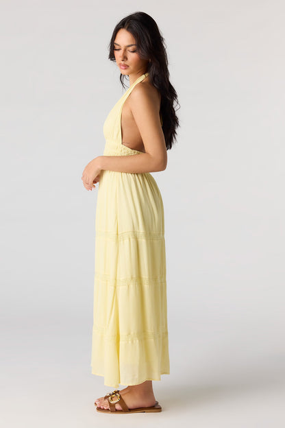 Lace Trim Halter Maxi Dress