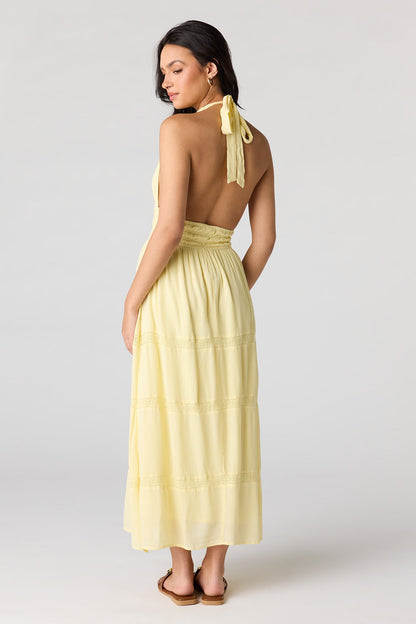 Lace Trim Halter Maxi Dress