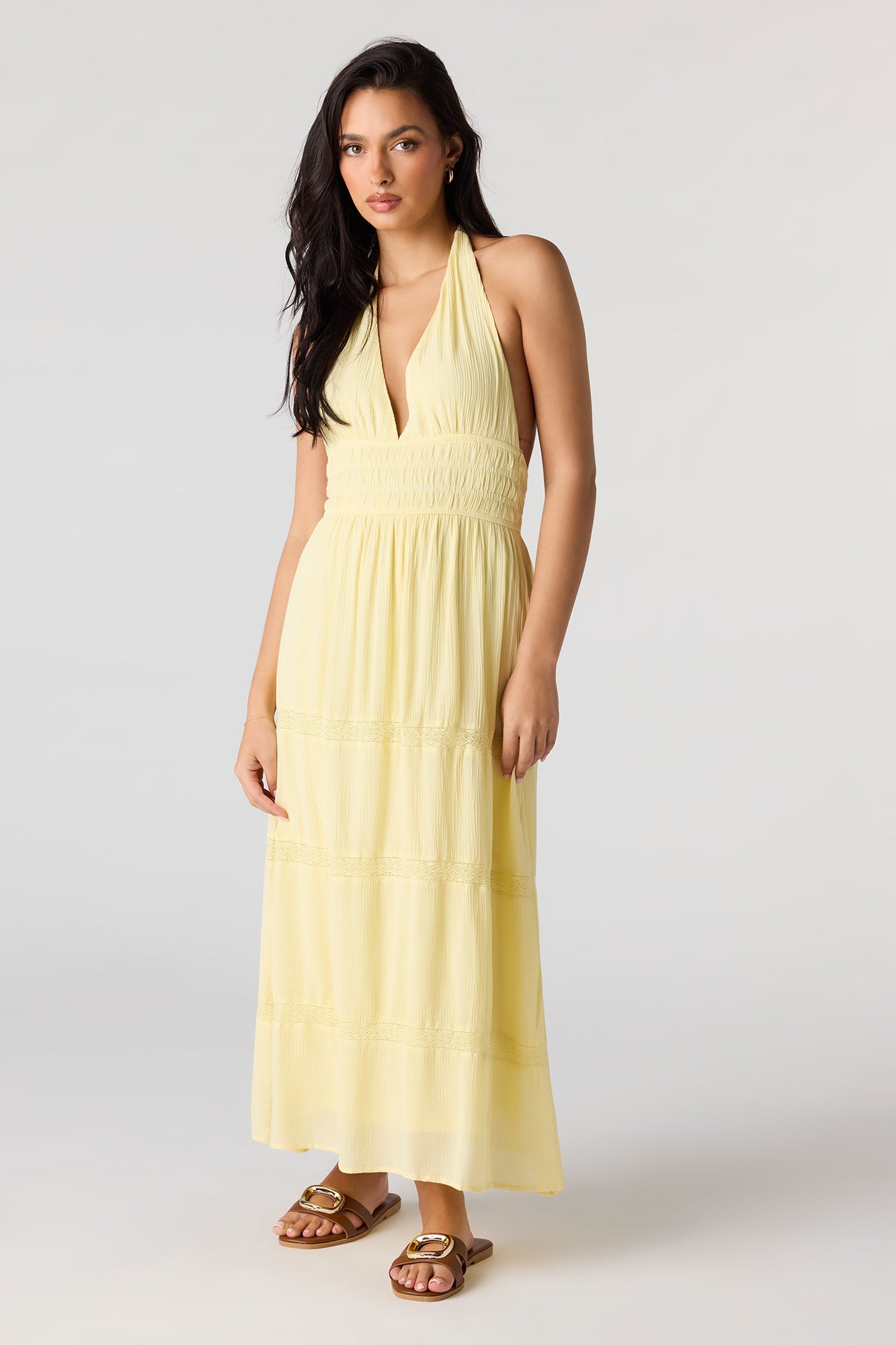 Lace Trim Halter Maxi Dress