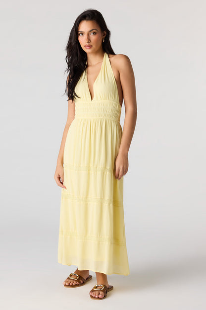 Lace Trim Halter Maxi Dress