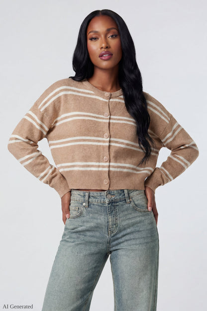 Striped Button-Up Cardigan