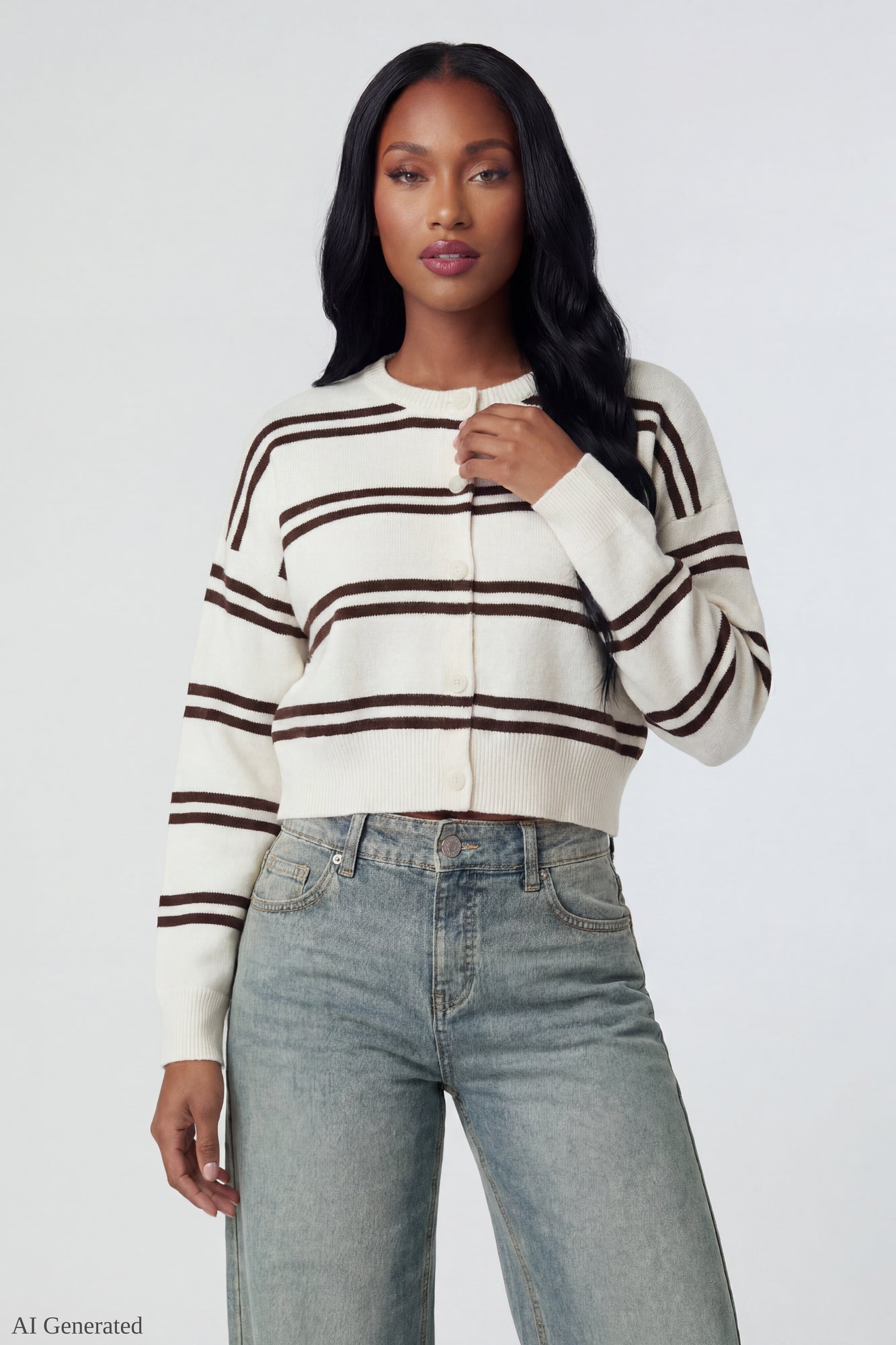 Striped Button-Up Cardigan