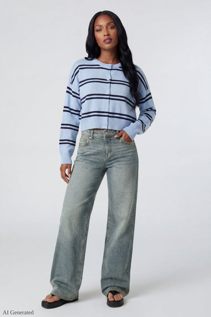 Striped Button-Up Cardigan