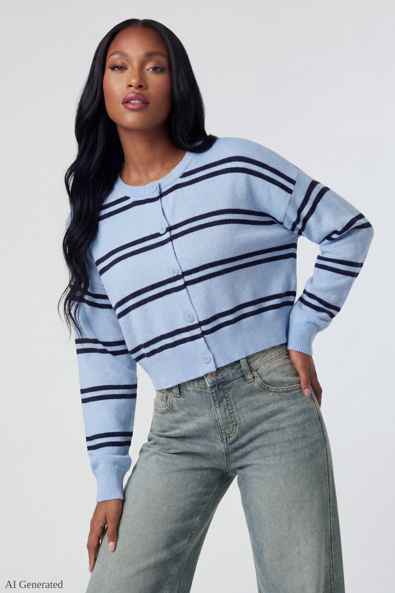 Striped Button-Up Cardigan