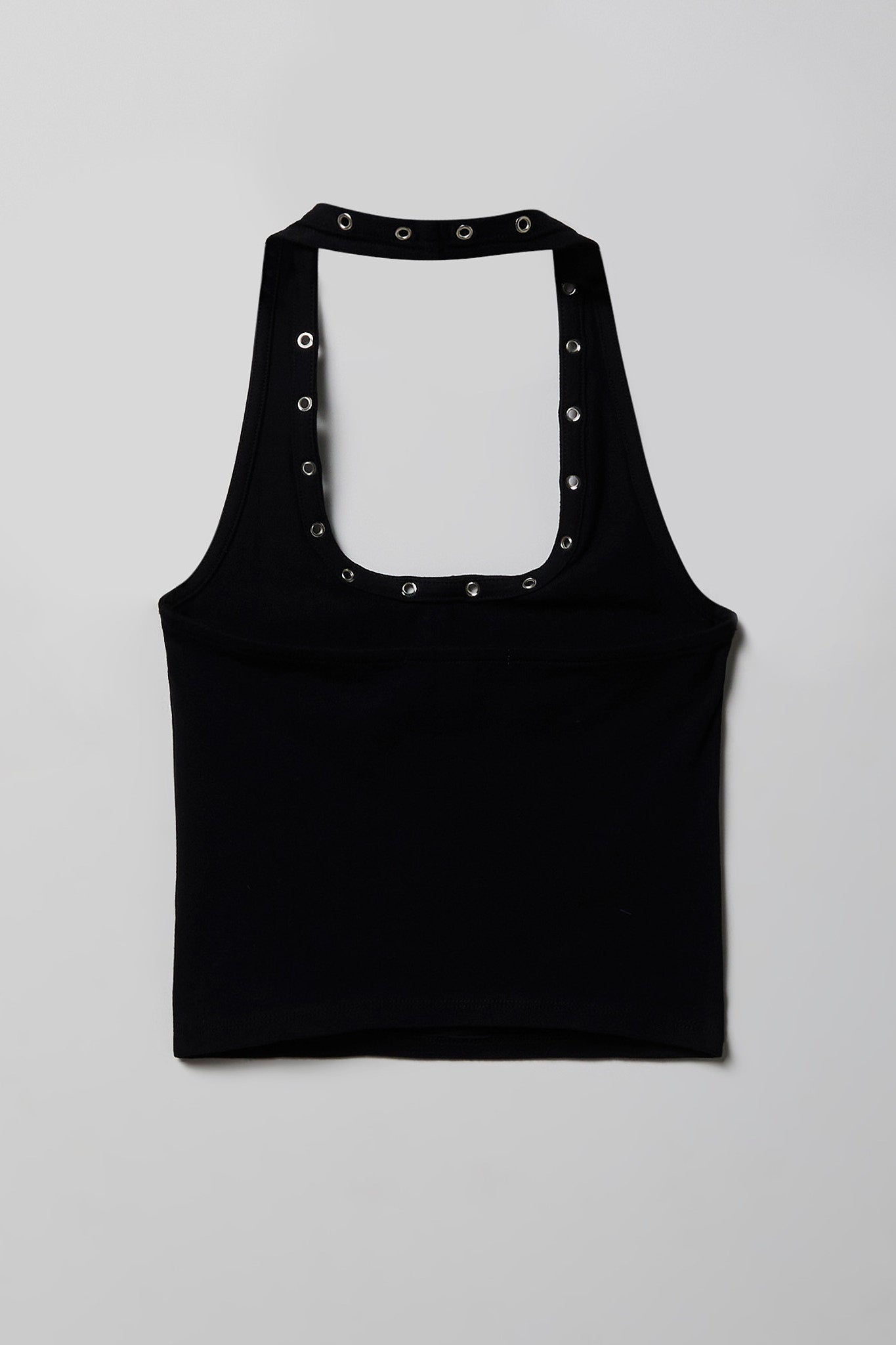 Graphic Grommet Trim Halter Top