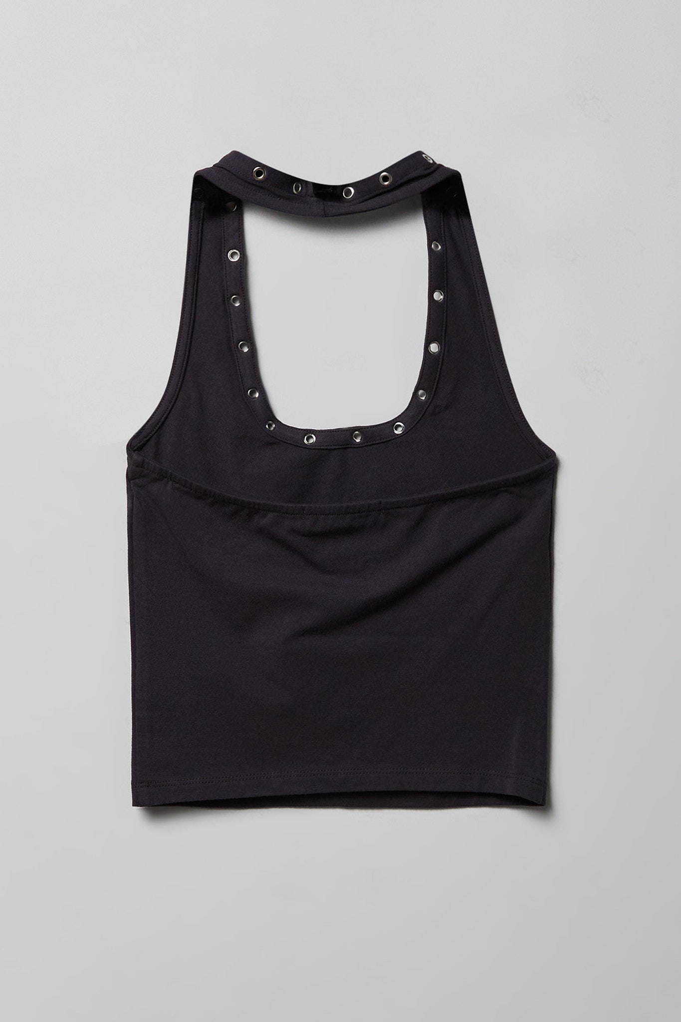 Graphic Grommet Trim Halter Top