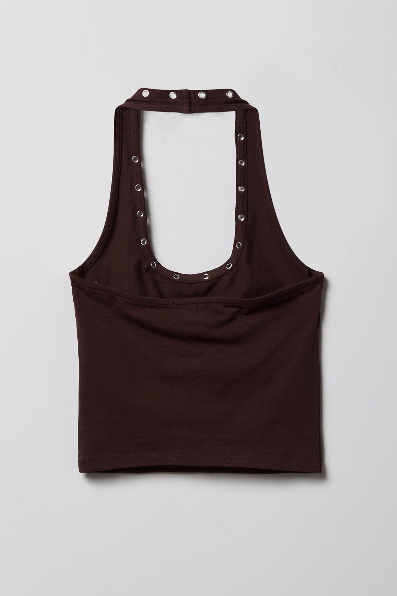 Graphic Grommet Trim Halter Top