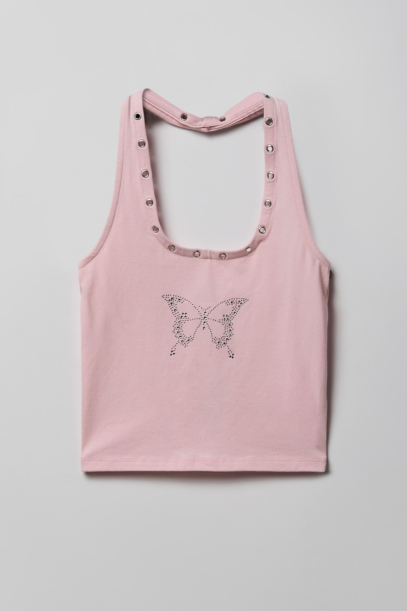 Graphic Grommet Trim Halter Top