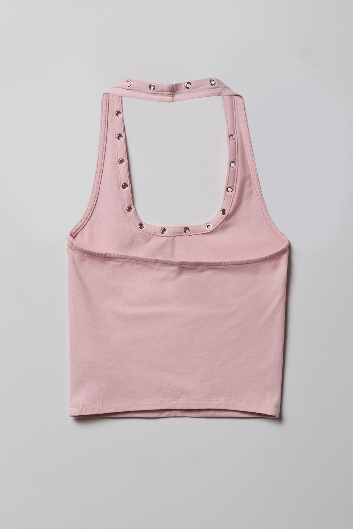 Graphic Grommet Trim Halter Top