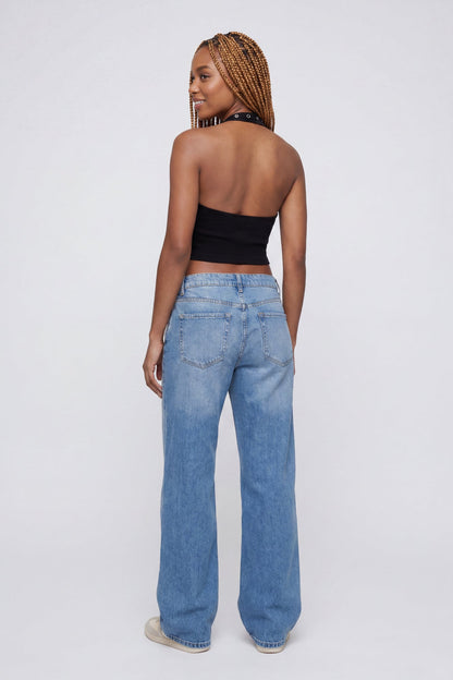 Graphic Grommet Trim Halter Top