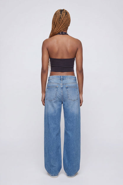 Graphic Grommet Trim Halter Top