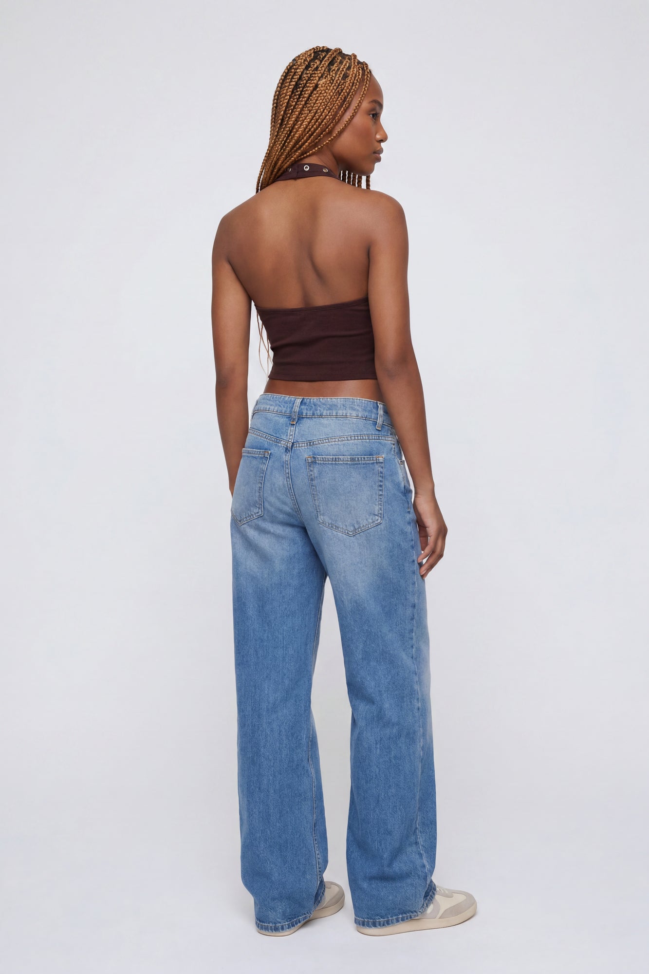 Graphic Grommet Trim Halter Top