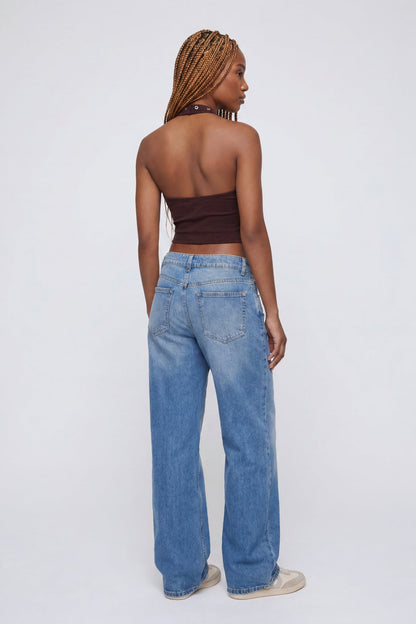 Graphic Grommet Trim Halter Top