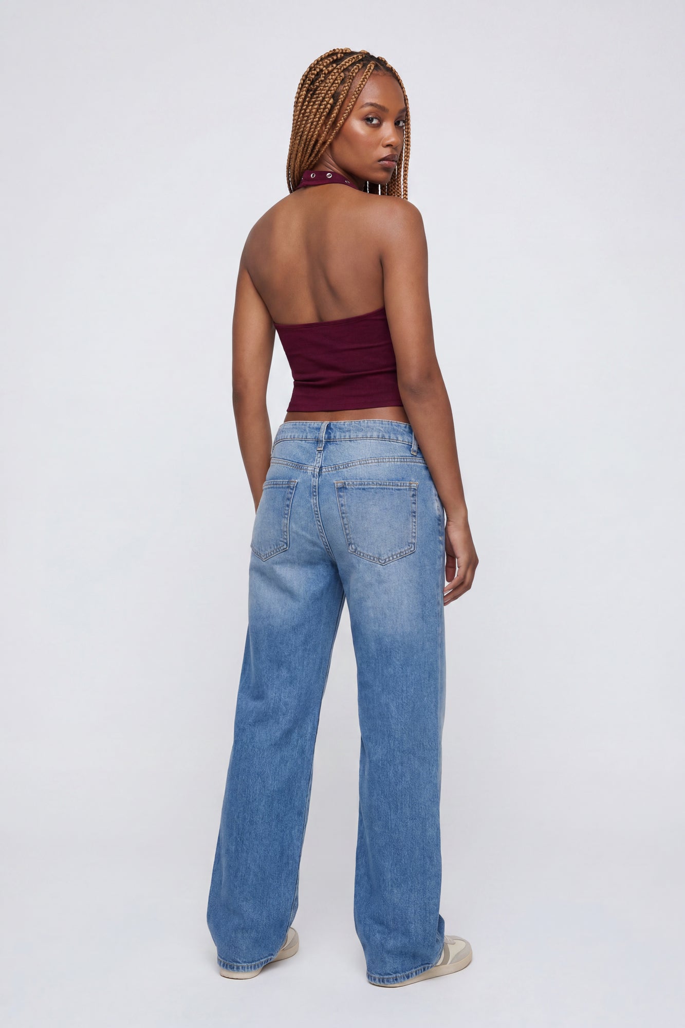 Graphic Grommet Trim Halter Top
