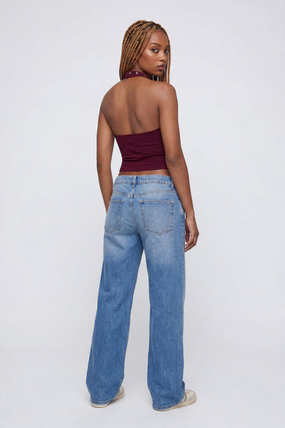 Graphic Grommet Trim Halter Top