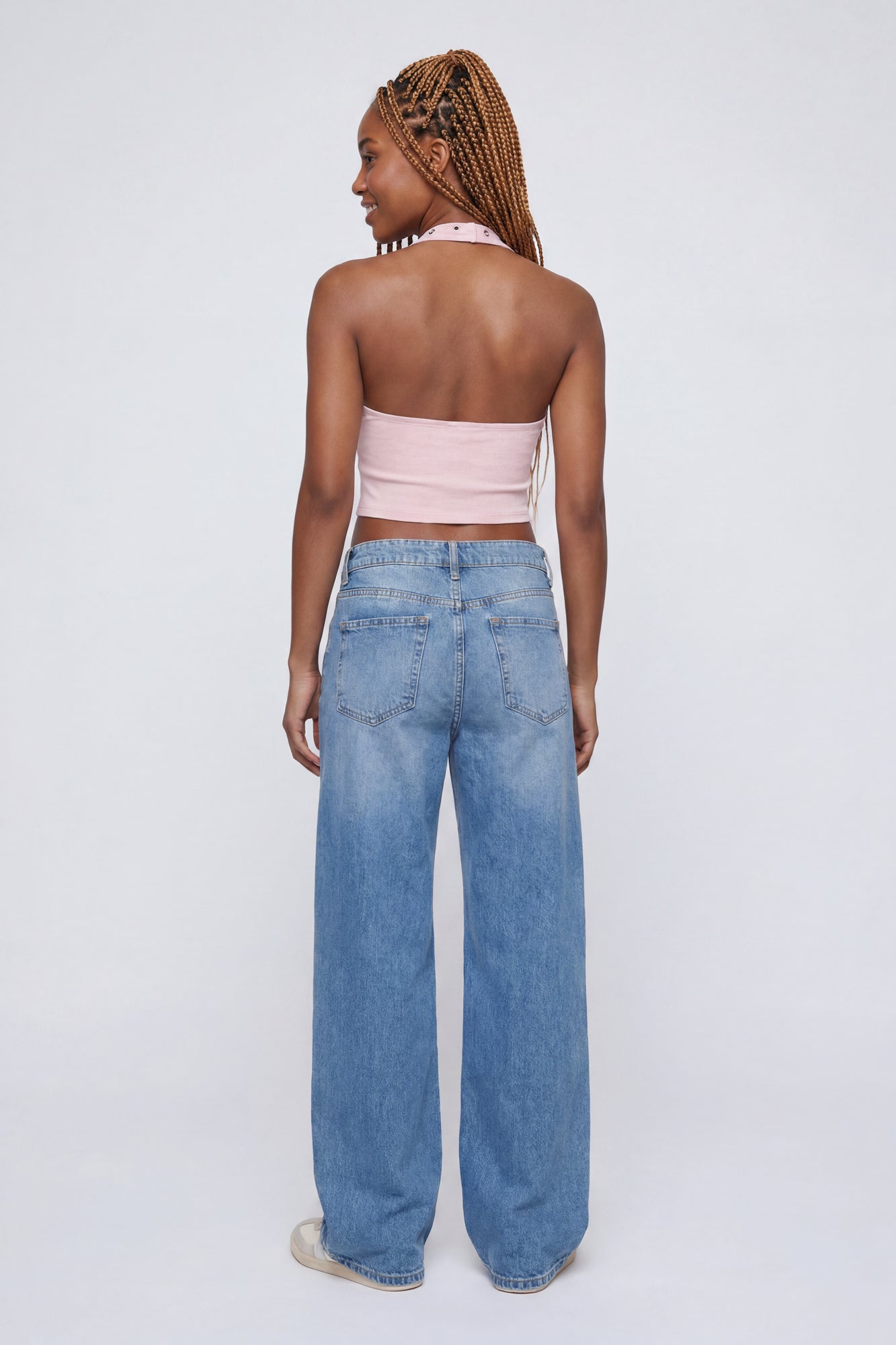 Graphic Grommet Trim Halter Top